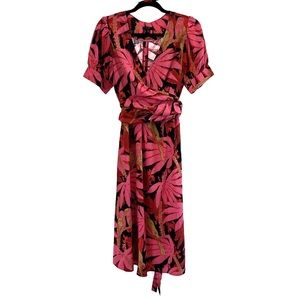 J. Crew Faux Wrap Midi Dress Floral Palm Print Pink/Red Women’s Size 8